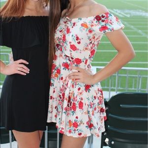 Dress-white with flowers, off or on shoulder